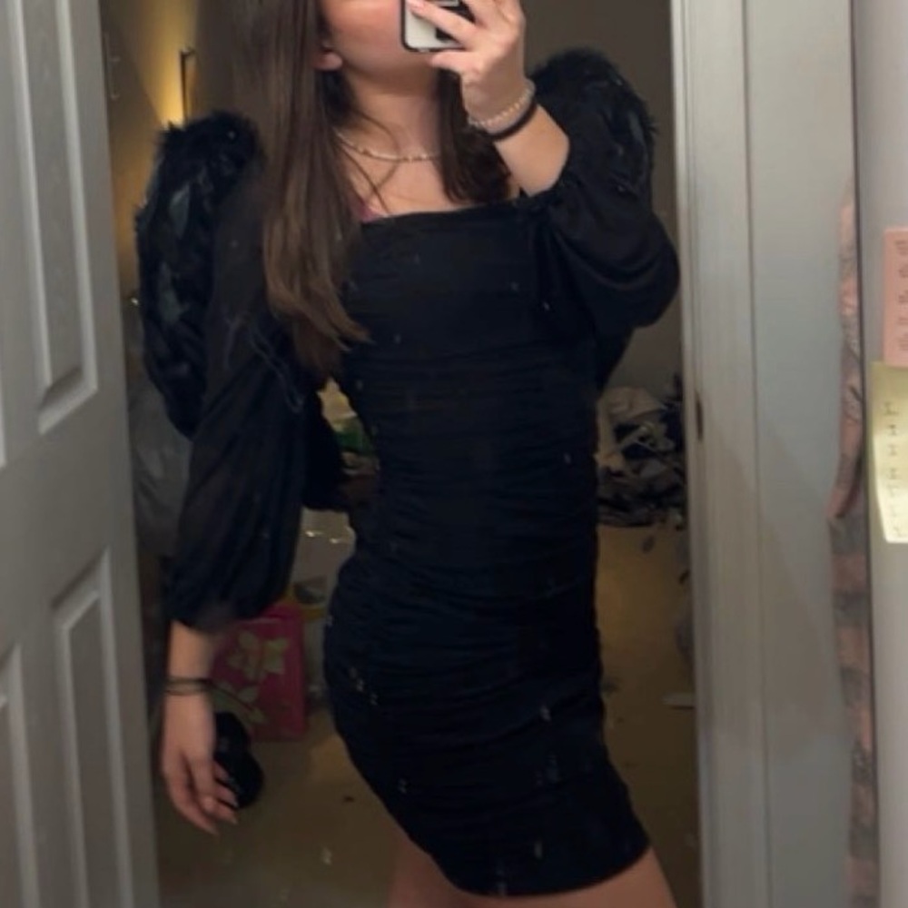 Black Mini Dress With Mesh Sleeves